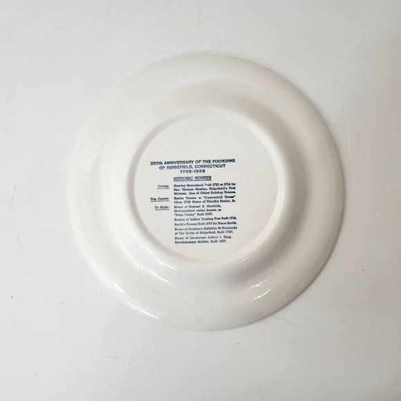 Ridgefield Connecticut 250 Anniversary Blue and White Plate 1958 - Picture 4 of 5